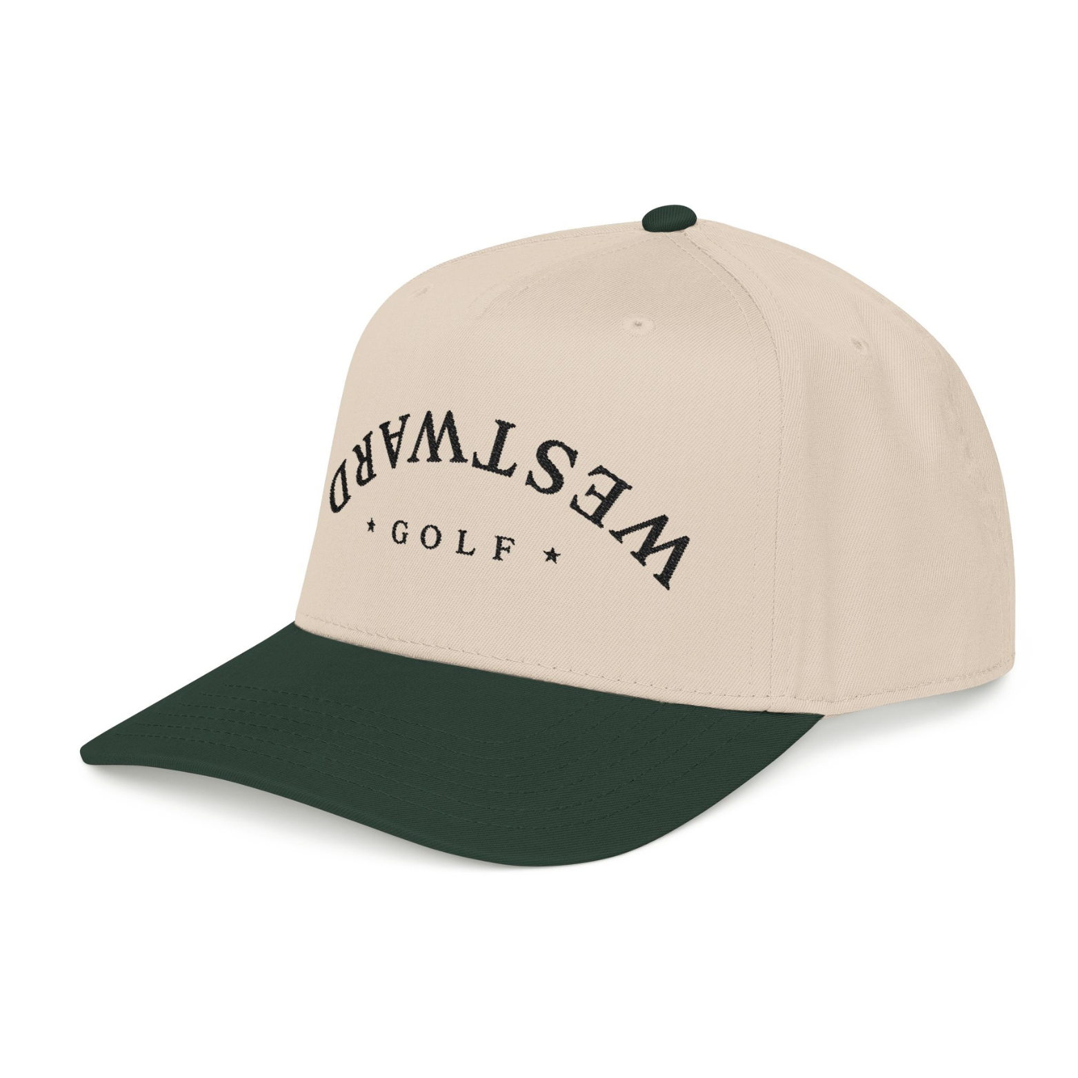 Cream and Green cap with pink 'WestWard Golf' logo on a white background