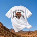 White t-shirt with tiger graphic and 'Double or Nothing' text against a desert background